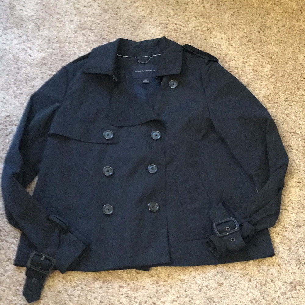 Double-Breasted Black Trench Jacket